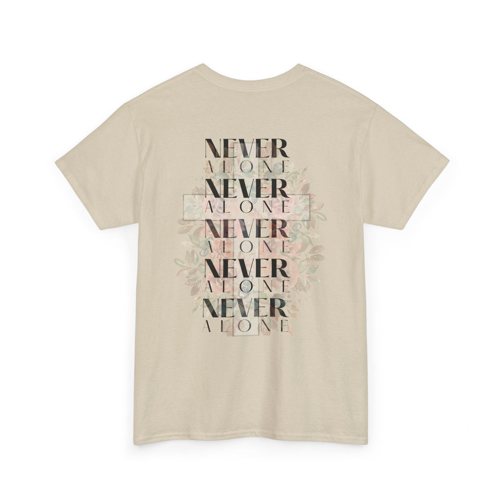 Never Alone Christian Tee | Faith-Based Minimalist Graphic Shirt | Soft Floral Cross Design