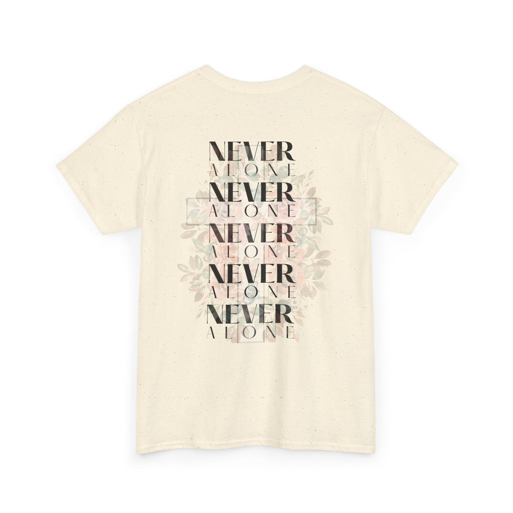 Never Alone Christian Tee | Faith-Based Minimalist Graphic Shirt | Soft Floral Cross Design