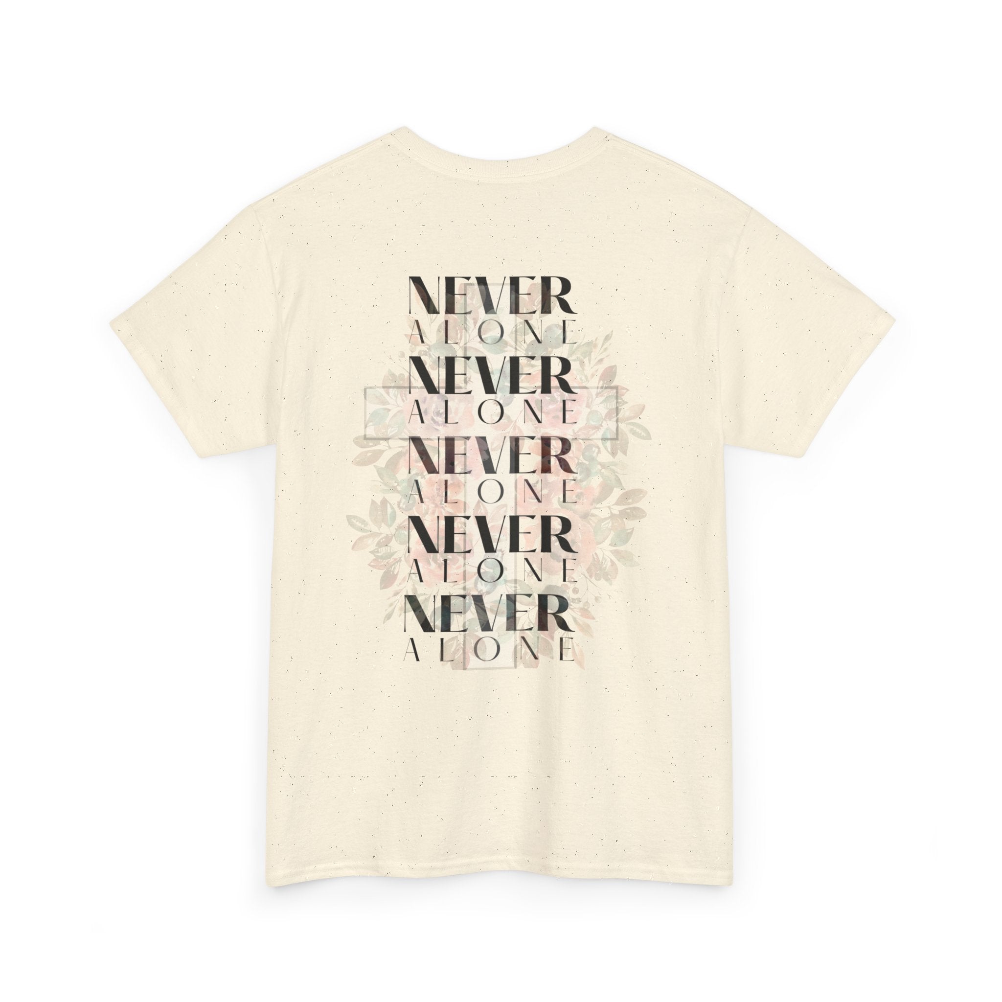 Never Alone Christian Tee | Faith-Based Minimalist Graphic Shirt | Soft Floral Cross Design