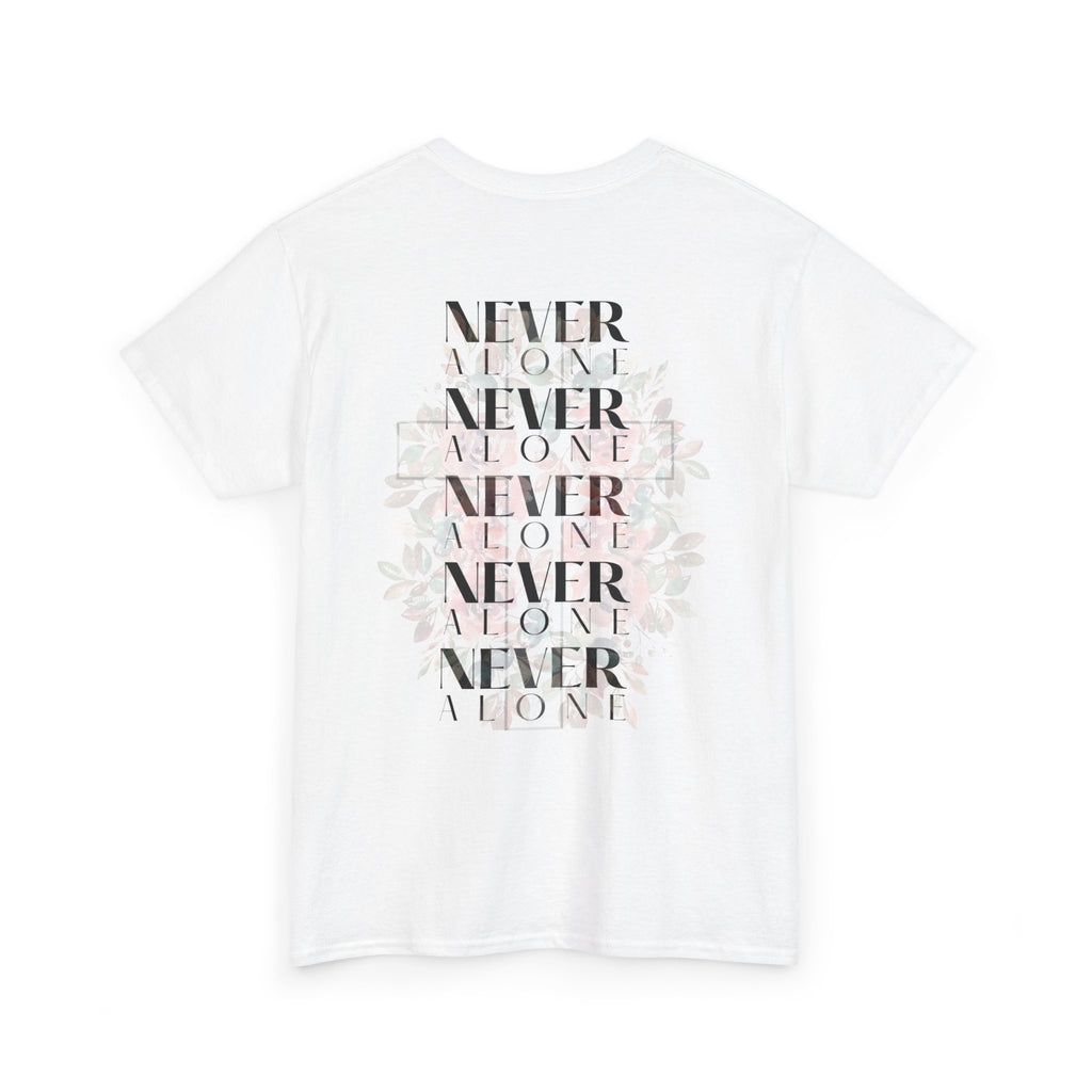Never Alone Christian Tee | Faith-Based Minimalist Graphic Shirt | Soft Floral Cross Design