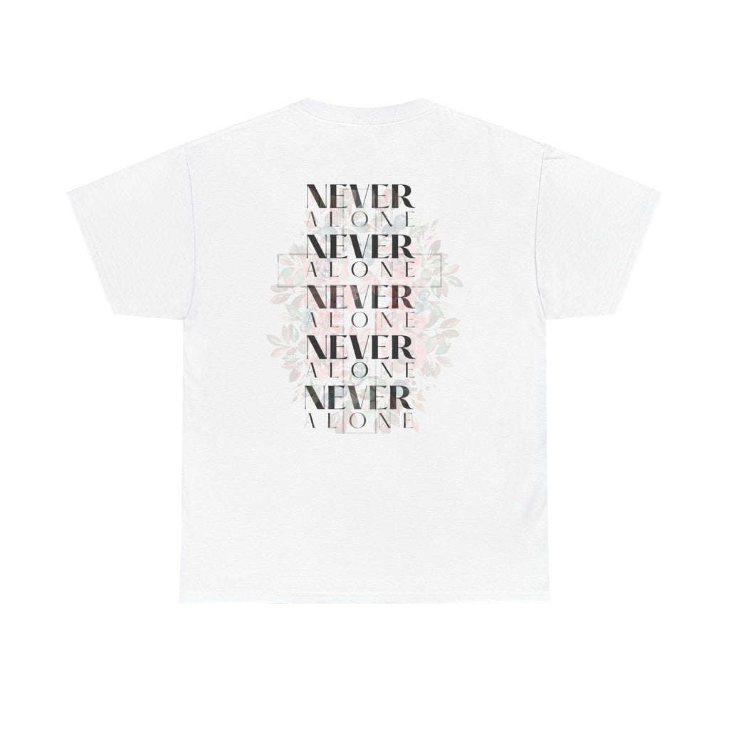 Never Alone Christian Tee | Faith-Based Minimalist Graphic Shirt | Soft Floral Cross Design