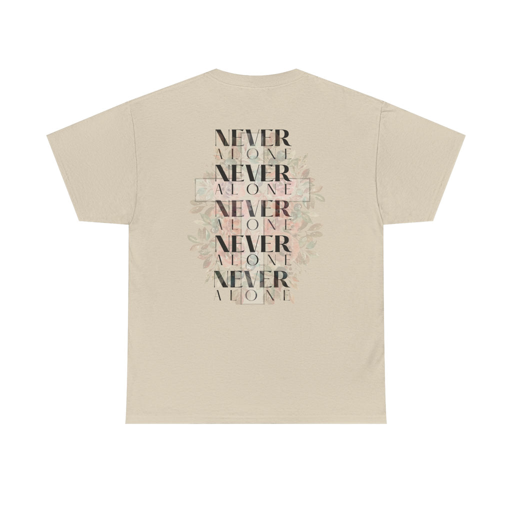 Never Alone Christian Tee | Faith-Based Minimalist Graphic Shirt | Soft Floral Cross Design