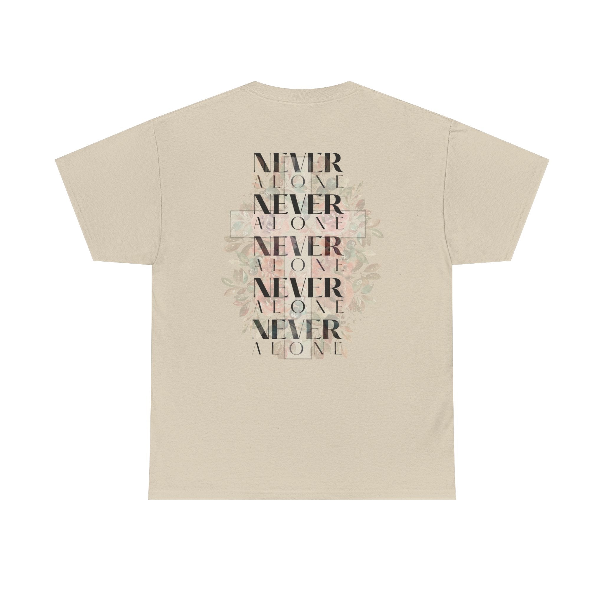 Never Alone Christian Tee | Faith-Based Minimalist Graphic Shirt | Soft Floral Cross Design